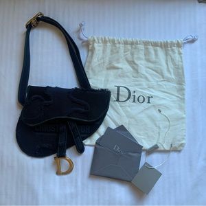 CHRISTIAN DIOR Canvas Embroidered Camouflage Saddle Belt Bag Navy Blue